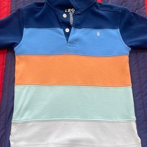 IZOD short sleeve shirt. Multi color blue, navy , aqua, orange and white.